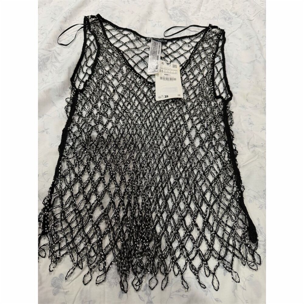Zara Black Crochet Fishnet Tank Top